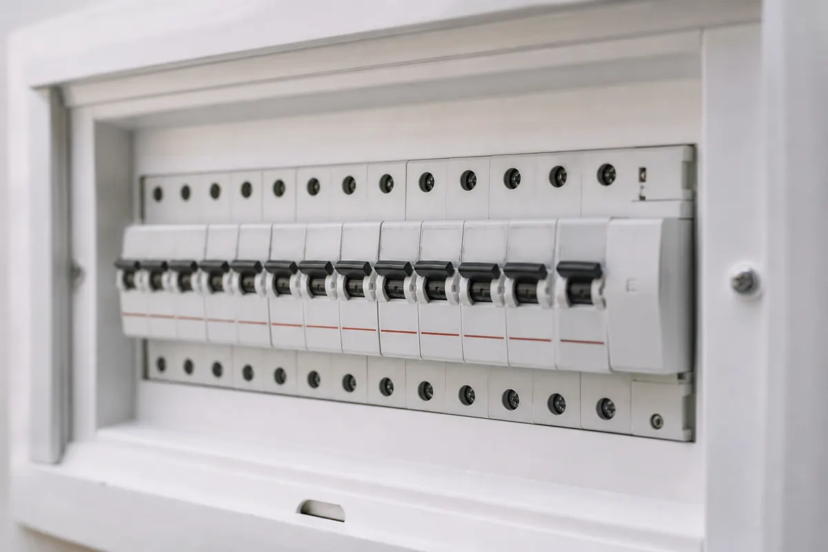 MCBs inside a white distribution board
